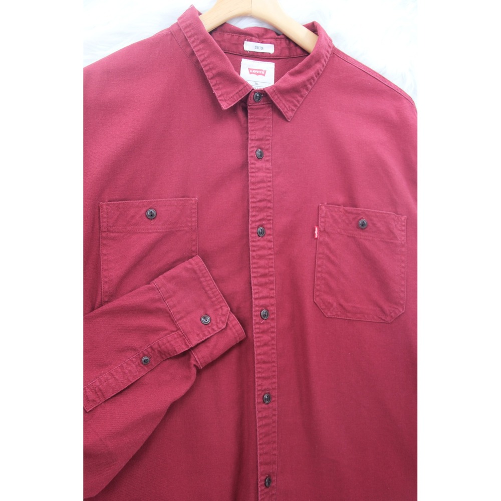 Levi's Twill Button Down Shirt Men's Sz XXL Red Stretch Utility Pockets Western
